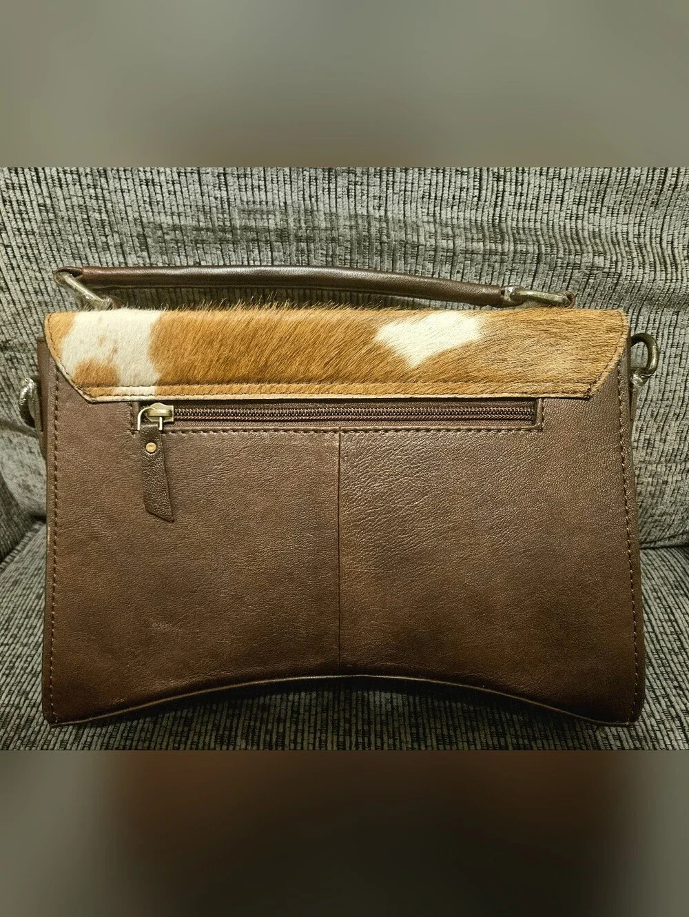 Cowhide Studded Crossbody Clutch w/Gold Star & Heart Accents | Crescent Bag